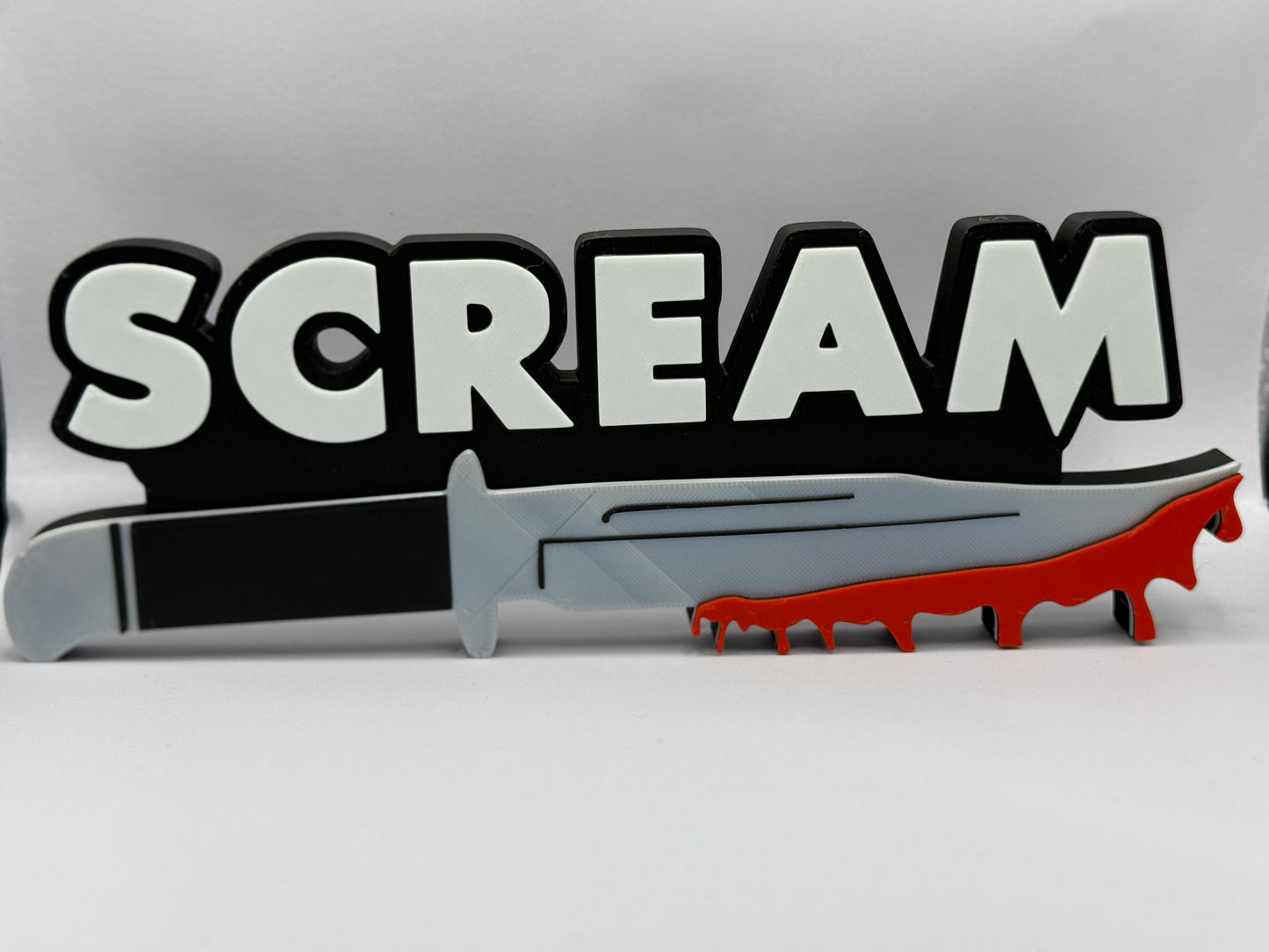 Scream Ghostface Knife Plaque (Silver), Free Standing Letter 3D Printed Logo