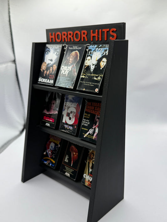 Horror Hits Stand + All 10 VHS Keychains