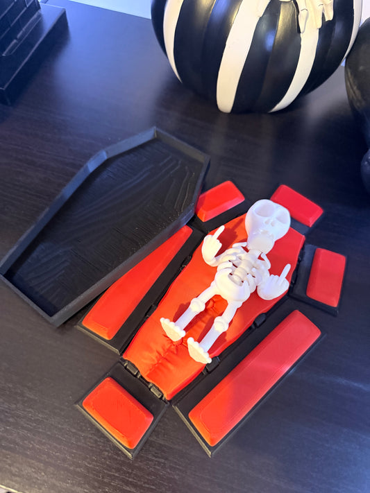 Middle Finger Skeleton Gag Gift Coffin!